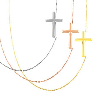 Fremada 14k Gold Polished Sideways Cross Adjustable Necklace