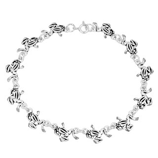 Sterling Silver Whimsical Frog Link Bracelet (Thailand)