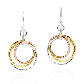 Sterling Silver Tri Color Hoop Dangle Earrings (Thailand)