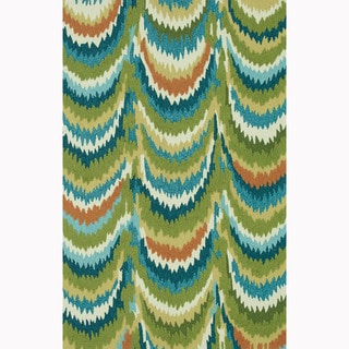 Hand-hooked Blossom Green/ Blue Rug (5'0 x 7'6)