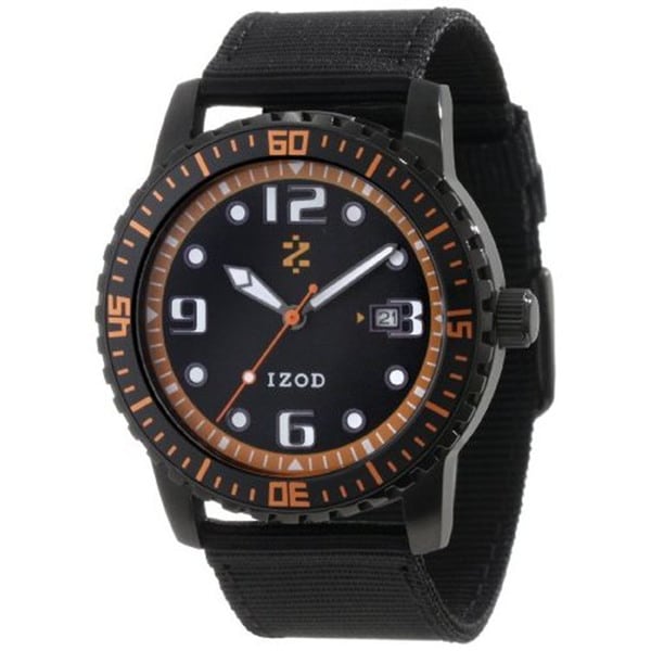 Izod Men's 'IZS3/2.Black.Orange' Black Nylon Quartz Orange Dial Watch