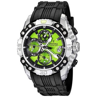 Festina Men's 'Tour de France' Black Rubber Quartz Green Dial Watch