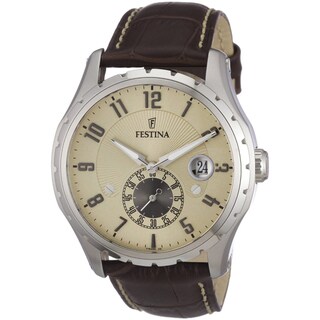 Festina Men's 'Retro' Brown Leather Quartz Goldtone Dial Watch
