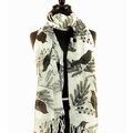 Pashmina/ Silk 'Black/White Raven Birds' Fashion Scarf