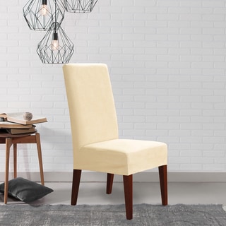 Soft Suede Cream Short Dining Chair Cover