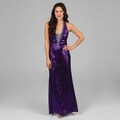 Ignite Evenings Women's Purple Allover Sequin V-front Long Gown