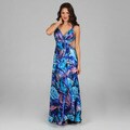 Ignite Evenings Women's Turquoise Printed Side Cut-out Long Dress