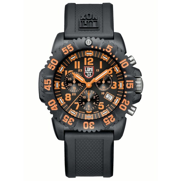 Luminox Men's A.3089 'Colormark' Black/Orange Dial Black Rubber Strap Quartz Watch