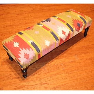 Hot Deal Handmade Kilim Dark Sheesham Wooden Leg Bench