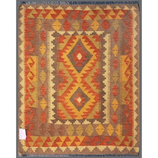 Afghan Hand-knotted Mimana Kilim Gold/ Gray Wool Rug (3'1 x 3'8)