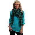 Peach Couture Black and Teal Skulls Wrap Scarf