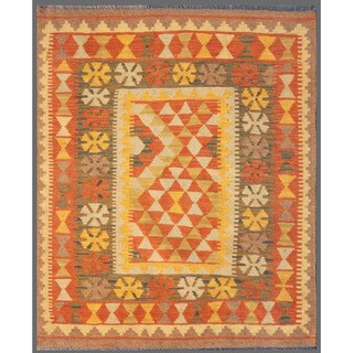 Afghan Hand-knotted Mimana Kilim Ivory/ Red Wool Rug (3'2 x 3'9)