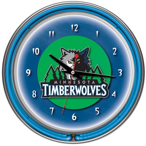 Minnesota Timberwolves NBA Chrome Double Neon Ring Clock