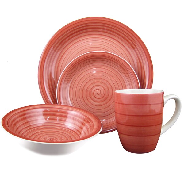 16-Piece Red Swirl Stoneware Dinnerware Set