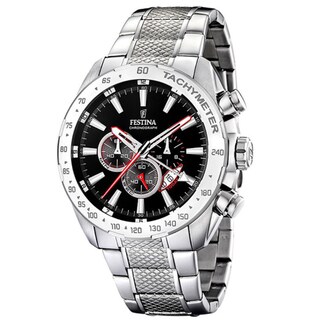 Festina Men's Black Dial and Silver Stainless Steel Quartz Watch