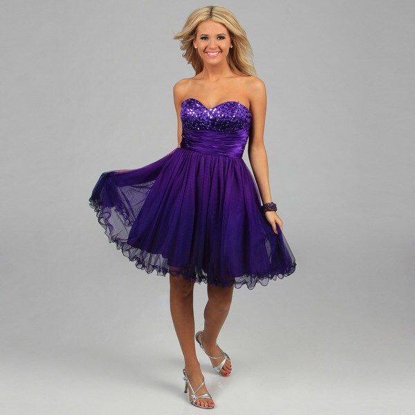 Jump Apparel Juniors Purple Strapless Sequined Party Dress