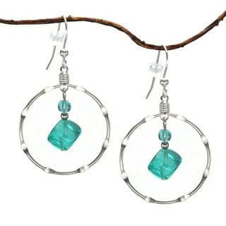 Jewelry by Dawn Large Aqua And Silver Plated Notched Hoop Earrings
