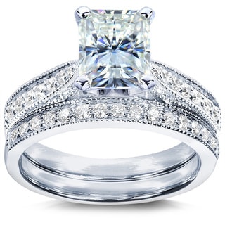 14k Gold Moissanite and 1/3ct TDW Diamond Bridal Ring Set (G-H, I1-I2)