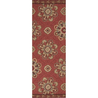 (^_-) Hand-hooked Red Clay Indoor/Outdoor Medallion Rug (2'6 x 8')