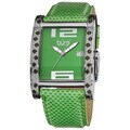 Burgi Women's Green Rectangle Face Swiss Quartz Leather Strap Watch