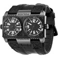 Police Men's 'Dominator' Black/ Black Calfskin Strap Quartz Watch