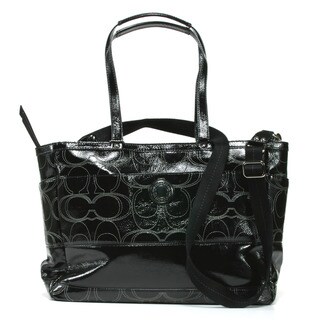 Coach Signature Stitched Striped Patent Tote Bag