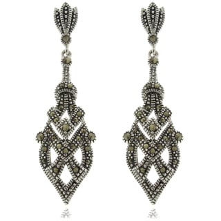 Dolce Giavonna Silver Overlay Marcasite Art Deco Dangle Earrings