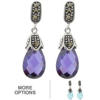 Gem Jolie Silver Overlay Cubic Zirconia and Marcasite Teardrop Earrings