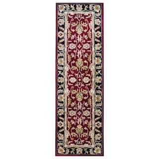 Indo Hand-tufted Mahal Red/ Black Wool Rug (2'6 x 8')