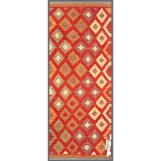 Afghan Hand-knotted Mimana Kilim Red/ Ivory Wool Rug (1'10 x 4'8)