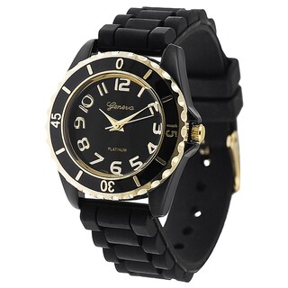 Geneva Platinum Women's Black and Gold Silicone Watch