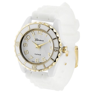 Geneva Platinum Women's White and Gold Silicone Watch