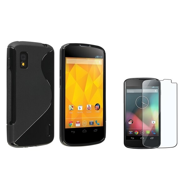 BasAcc Black S Shape TPU Case/ Screen Protector for LG Nexus 4 E960