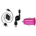 BasAcc Pink USB Car Charger/ Retractable Micro USB Cable
