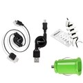 BasAcc Green USB Charger/ Retractable Micro USB Cable/ Headset Wrap