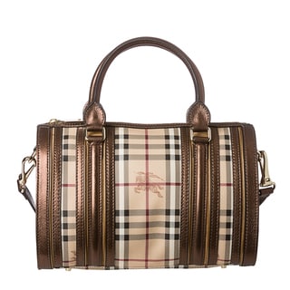 Burberry 'Alchester' Medium Haymarket Metallic Leather Trim Bowler Bag
