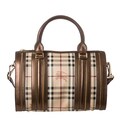 Burberry 'Alchester' Medium Haymarket Metallic Leather Trim Bowler Bag