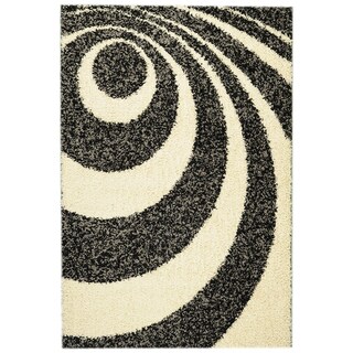 Soft Shag Contemporary Abstract Circles Ivory Rug (6'7 x 9'3)