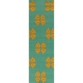 Hand-hooked Teal Stencil Malachite Blue Indoor/Outdoor Rug (2'6 x 8')