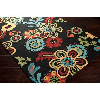 Buy Cheap Hand-hooked Bold Daisies Caviar Indoor/Outdoor Floral Rug (5' x 7'6)