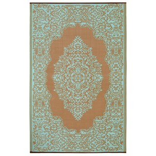(^ ^)// Prater Mills Indoor/ Outdoor Reversible Aqua/ Taupe Rug