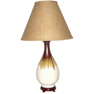 White with Brown and Bronze Drip Glaze Table Lamp