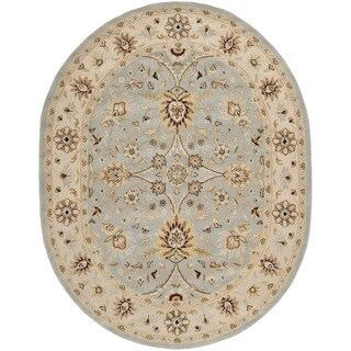 Handmade Kerman Light Blue/ Ivory Gold Wool Rug (4'6 x 6'6 Oval)