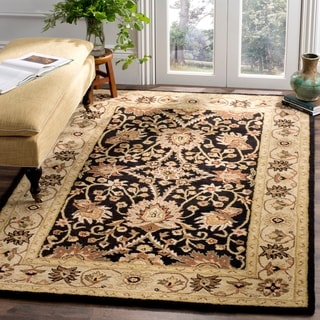 Handmade Kerman Black/ Ivory Gold Wool Rug (9'6 x 13'6)