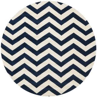 Handmade Chevron Dark Blue Wool Rug (5' Round)