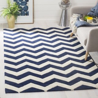 Handmade Chevron Dark Blue Wool Rug (8'9 Square)