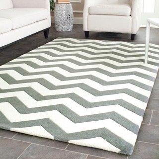 Handmade Chevron Dark Grey Wool Rug (5' Square)