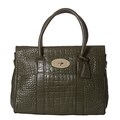Mulberry 'Bayswater' Olive Leather Croc-embossed Satchel