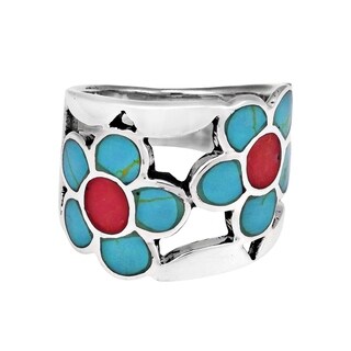 Sterling Silver Dazzling Flower Mosaic Stone Ring (Thailand)