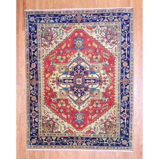 Buy Cheap Indo Hand-knotted Heriz Red/ Navy Wool Rug (8' x 10')